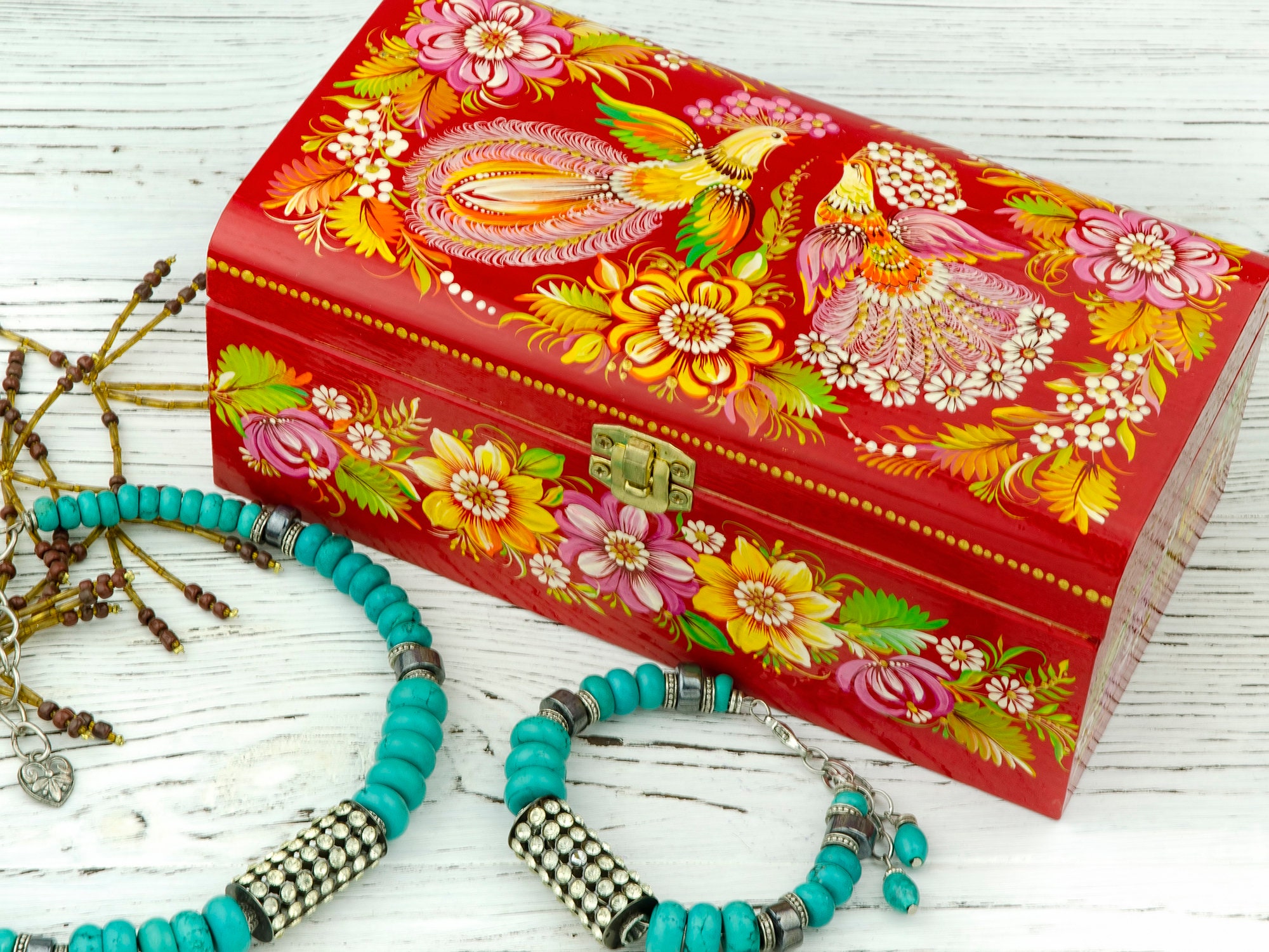 Große rechteckige bemalte Schmuck-Box Schmuck-Box für | Etsy