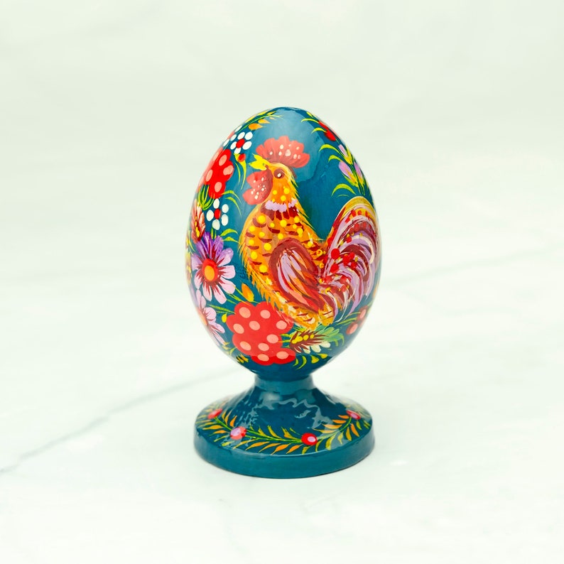 Petrikov Painting Wooden Easter Egg With Stand, Ukrainian Folk Art - Etsy