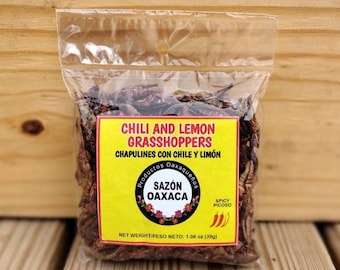 Chapulines Con Chile y limon Chili and lemon grasshoppers (grasshoppers) - Gourmet edible insects from Oaxaca Mex.