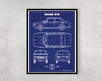 Vintage Saab 99 Blueprint Art Print #2