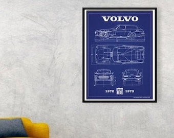 Vintage Volvo P1800ES Blueprint Art Print