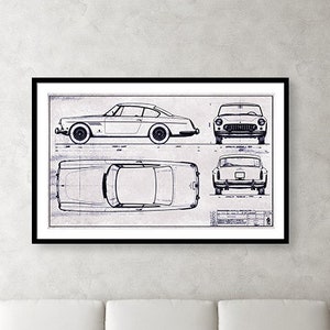 Classic Ferrari 250 GTE 2+2 &quot;Disegno e Quote di Massima&quot; Pininfarina Coupe Blueprint Drawing