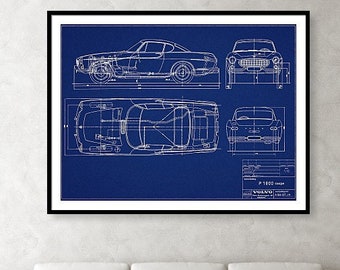 Vintage Volvo P1800 Coupe Blueprint Art Print