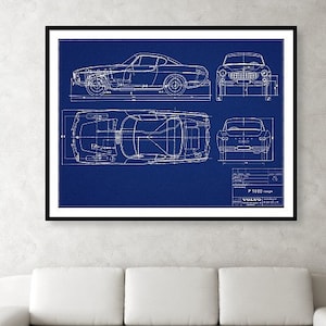 Vintage Volvo P1800 Coupe Blueprint Art Print