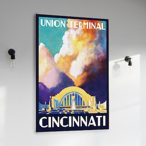 Union Terminal Cincinnati Vintage Travel Poster Reproduction