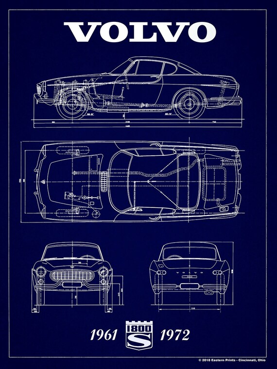 ヴィンテージ ボルボ P1800 クーペ ブループリント アートプリント #3  