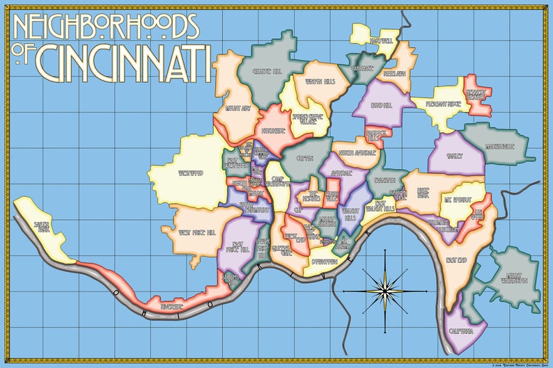 Cincinnati Neighborhoods Art Print Etsy
