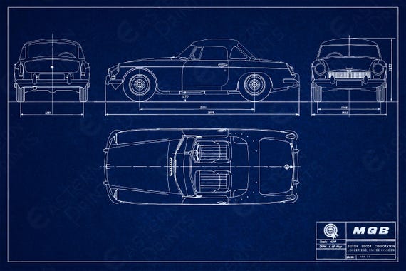 Classic MGB Roadster Blueprint Art Print - Etsy