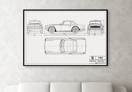 Classic Triumph TR6 Roadster Blueprint Art Print - Etsy