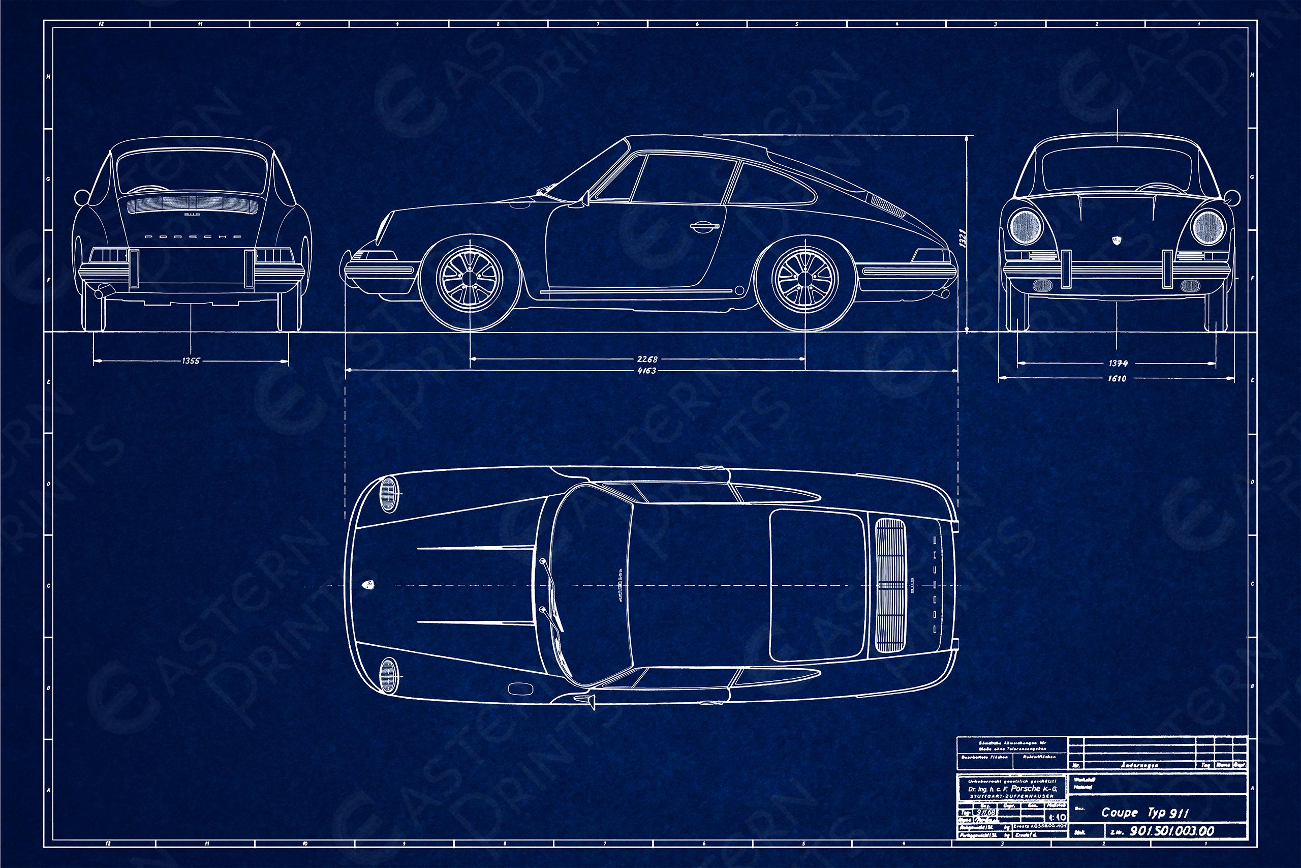 Vintage Porsche 911 Blueprint - Etsy