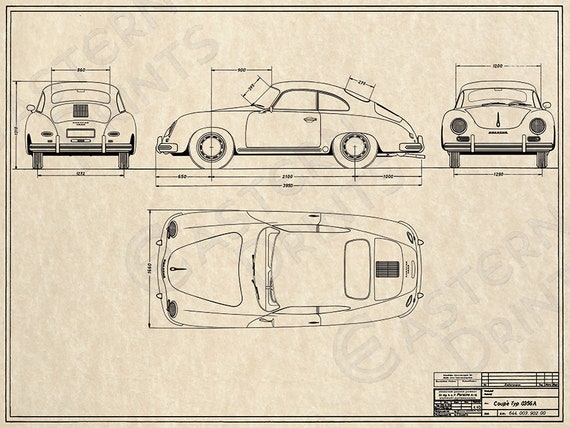 正規品販売！ Porsche Classic 356A Etsy - Print Art Blueprint Coupe 絵画