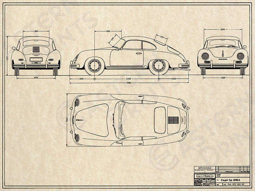 PORSCHE356A coup ポルシェ 設計図 製図 図面 プリントポスター Classic Porsche 356A Coupe Blueprint Art Print - Etsy