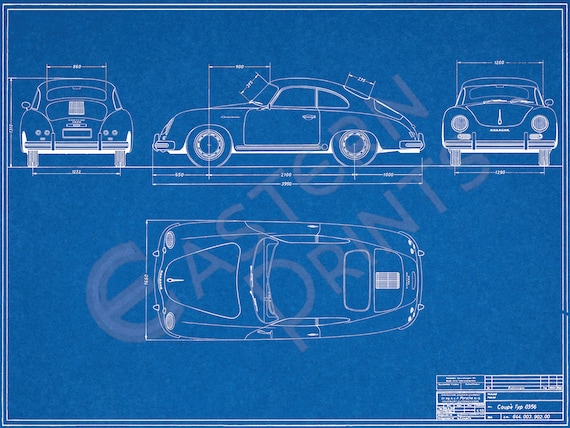 定番の中古商品 クラシックなポルシェ 356/2 シュトゥットガルト クーペのブルー 絵画