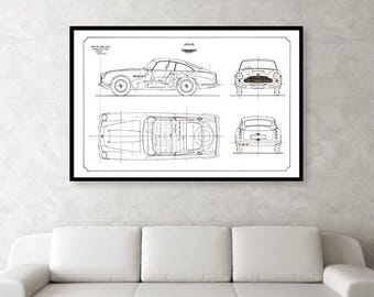 Classic Aston Martin DB4 Blueprint Art Print