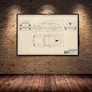 Classic Porsche 356/2 Gmünd Cabriolet Blueprint Art Print