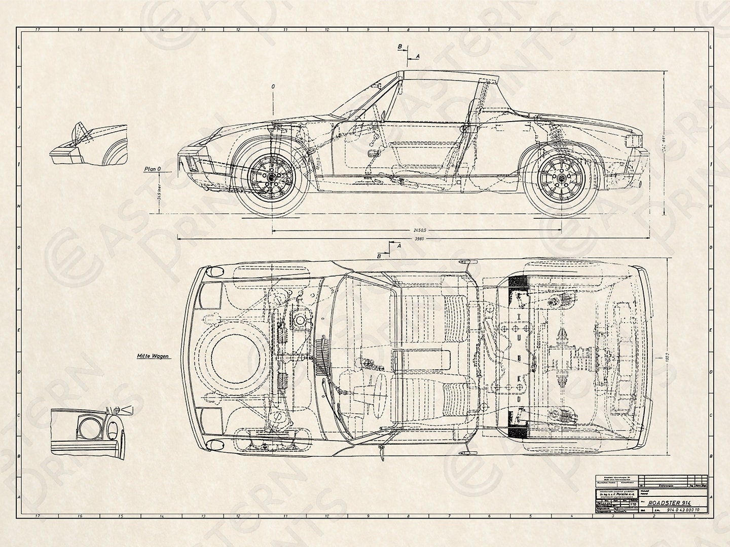 Classic Porsche 914 Blueprint Art Print - Etsy
