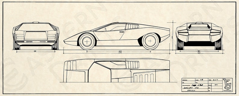 Classic Lamborghini Countach Periscopo Blueprint | Etsy
