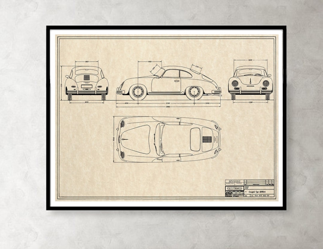 公式 Blueprint Coupe 356A Porsche Classic Art Etsy - Print 絵画