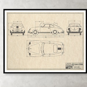 Classic Porsche 356A Coupe Blueprint Art Print