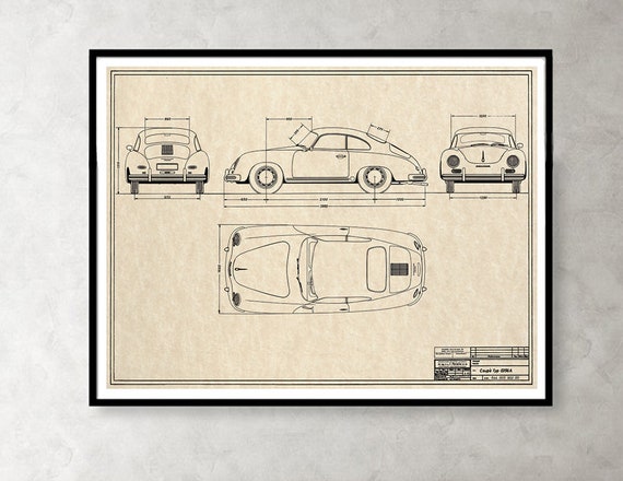 PORSCHE356A coup ポルシェ 設計図 製図 図面 プリントポスター Classic Porsche 356A Coupe Blueprint Art Print - Etsy