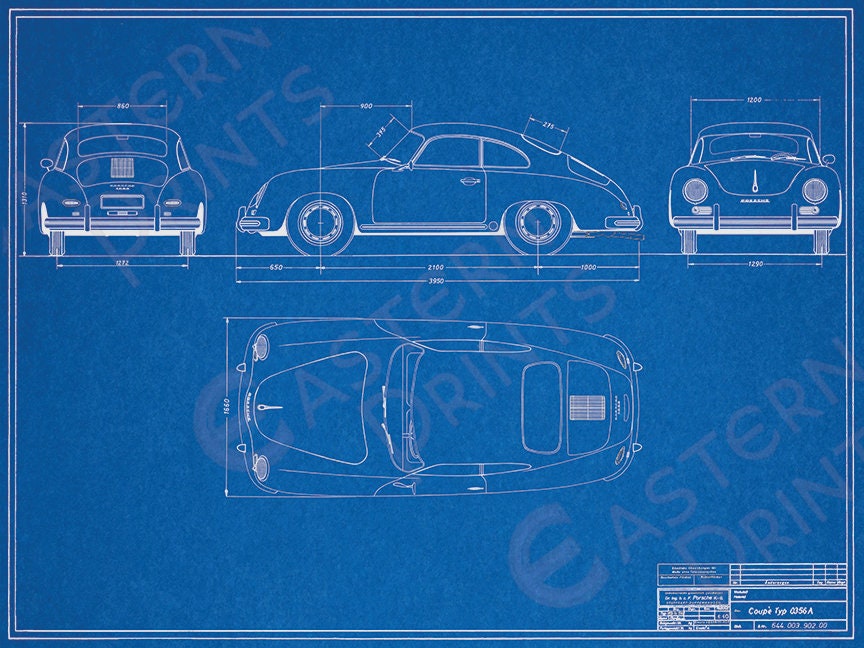 Classic Porsche 356A Coupe Blueprint Art Print - Etsy
