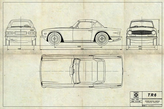 Classic Triumph TR6 Roadster Blueprint Art Print - Etsy