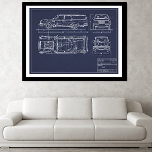 Vintage Volvo 240 Wagon Blueprint Art Print