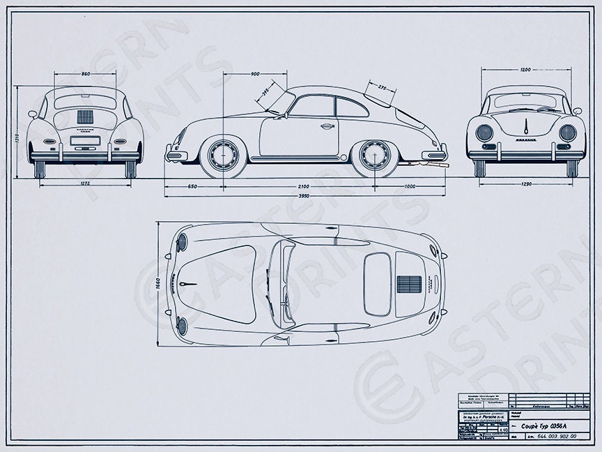 Classic Porsche 356A Coupe Blueprint Art Print - Etsy
