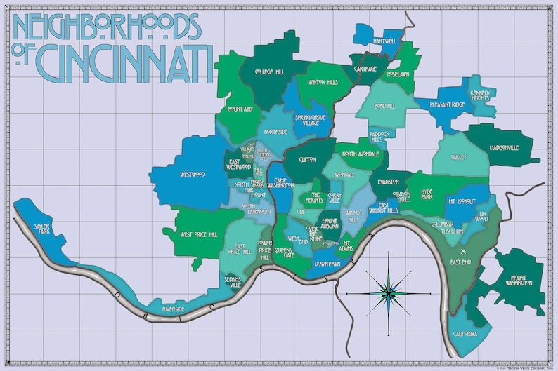 Cincinnati Neighborhoods Art Print Etsy