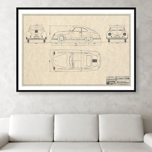 Classic Porsche 356/2 Stuttgart Coupe Blueprint Art Print