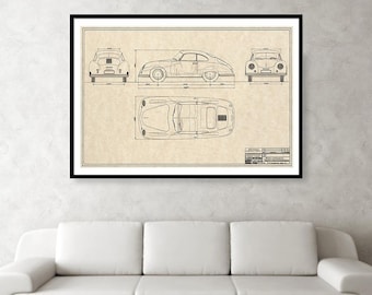 PORSCHE356A coup ポルシェ 設計図 製図 図面 プリントポスター m46215432245_1.jpg?1743431968