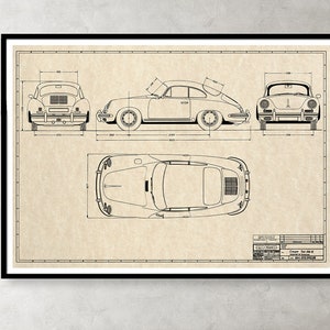 Classic Porsche 356B Coupe or Cabriolet Blueprint Art Print