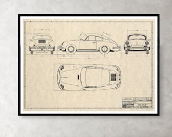 Classic Porsche 356B Coupe or Cabriolet Blueprint Art Print
