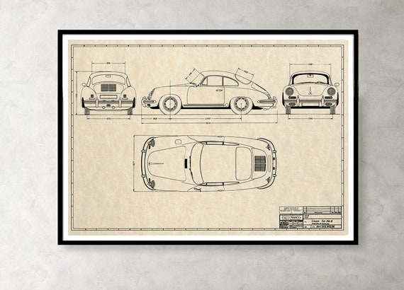 Classic Porsche 356B Coupe or Cabriolet Blueprint Art Print - Etsy