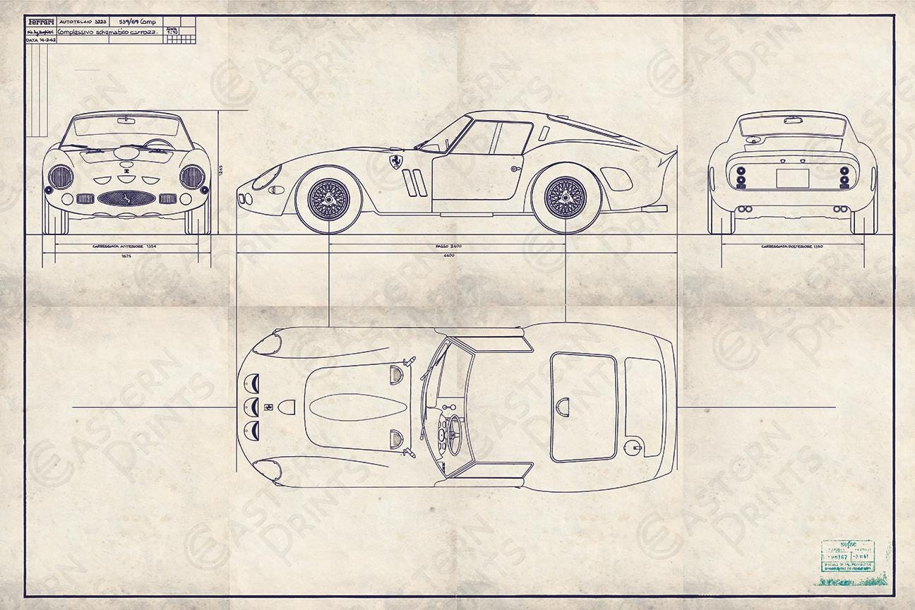 Vintage Ferrari 250 GTO Series 1 Blueprint Art Print - Etsy