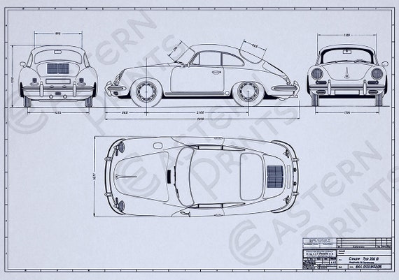 Classic Porsche 356B Coupe or Cabriolet Blueprint Art Print - Etsy