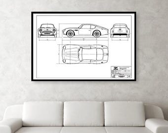 Classic Aston Martin DB4 GT Zagato Blueprint Art Print