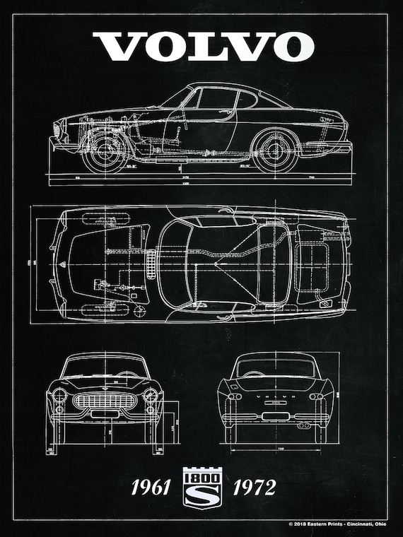 ヴィンテージ ボルボ P1800 クーペ ブループリント アートプリント #3  
