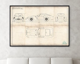 Impresión artística del plano del Ferrari 250 GTO Serie 1 vintage