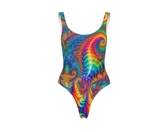 Regenboog fractal bodysuit, psychedelische festivaloutfit, trippy rave jumpsuit, kleurrijk EDM-festival