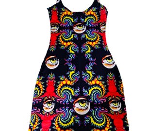 Fractal Bodycon Dress Trippy Festival Rave Outfit Third Eye Music Festival Clothing Electric Forest Secret Dreams Hulaween