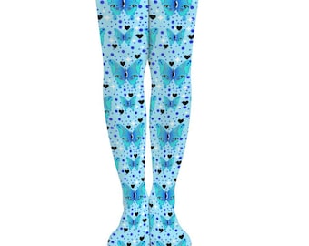 Butterfly Thigh High Socks | Fairy Kei Knee High Stockings | Kawaii Blue Butterfly Socks | Harajuku Fashion | Faelienz