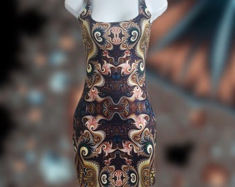 Earth Fractal Bodycon Dress Trippy Festival Rave Outfit Rave Clothing Suwannee Hulaween Tipper Bonnaroo Orion