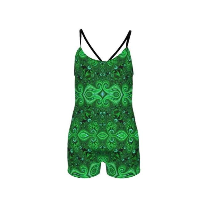 Fractal Festival Romper Green Slime Trippy One-Piece Clothing Rave Jumpsuit