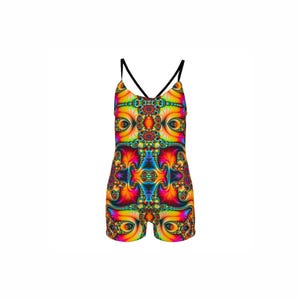 Fractal Festival Romper Rainbow Trippy One-Piece Clothing Rave Jumpsuit Bodysuit