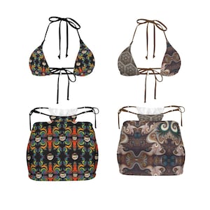 Fractal Festival Bikini and Skirt Rave Set | Trippy Pattern | Music Festival | Demon Slayer Nezuko Anime | Bonnaroo EDC EDM Dubstep