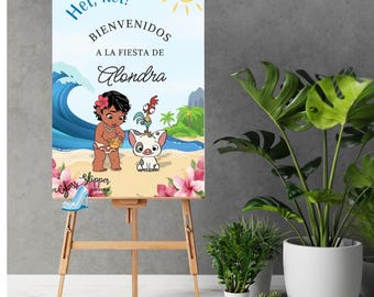 Insegna di compleanno di Baby Moana, modello tela modificabile (in spagnolo)