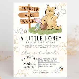 Winnie the Pooh Baby shower Invitation, Baby Shower invitation, Classic Winnie the Pooh Invitation, Little Honey, Neutral Baby Shower Invite
