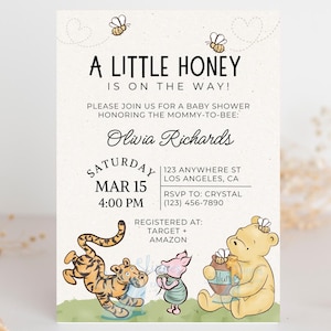 Winnie the Pooh Baby shower Invitation, Baby Shower invitation, Classic Winnie the Pooh Invitation, Little Honey, Neutral Baby Shower Invite