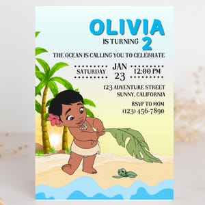 Moana-Geburtstagseinladung, Kleinkind-Geburtstagseinladung, bearbeitbar, digitale Einladung, Insel-Prinzessin, Geburtstagseinladung, Maui-Einladung